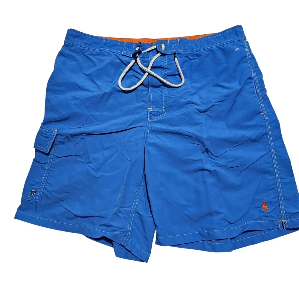 Polo Ralph Lauren Mens Royal Blue Orange Pony Mesh Lined Swim Trunks Large
